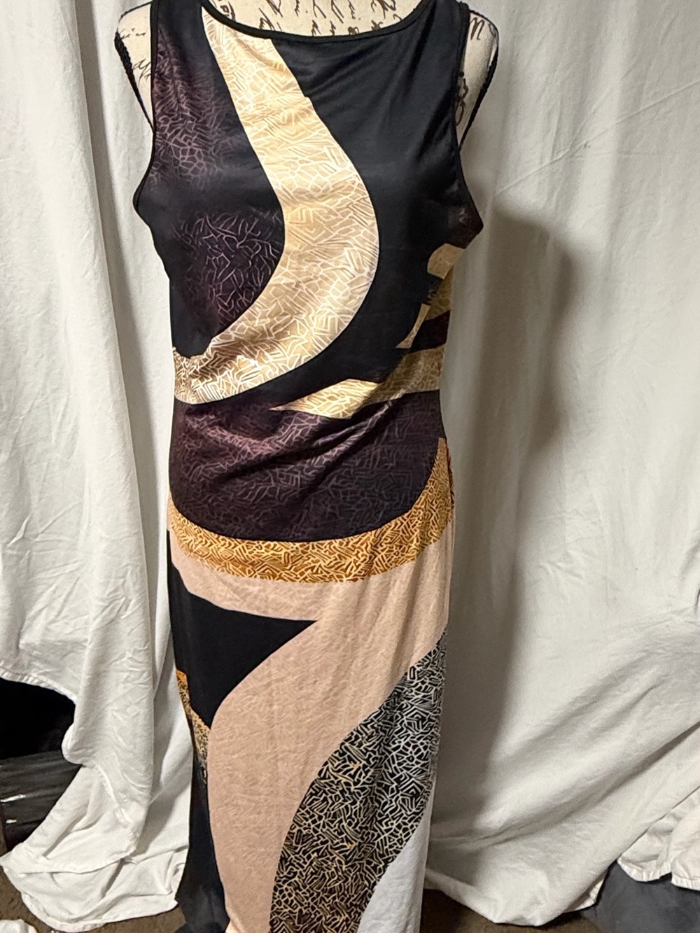 Abstract Colorblock Graphic Print Sleeveless Maxi Dress Large
